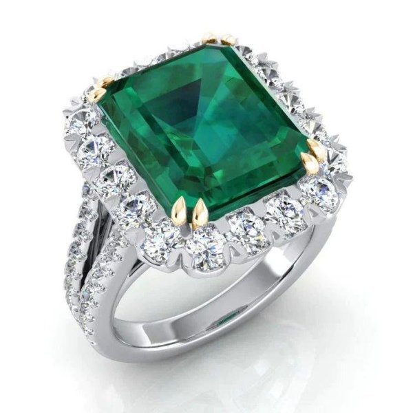 14k GREEN EMERALD DIAMOND RING