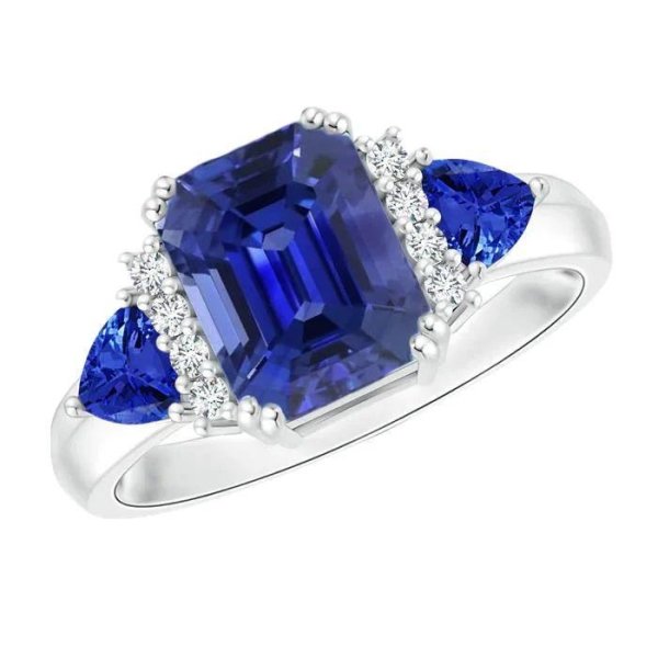 DIAMOND GEMSTONE JEWELLERY EMERALD &amp; PEAR BLUE SAPPHIRES RING 4 CARATS