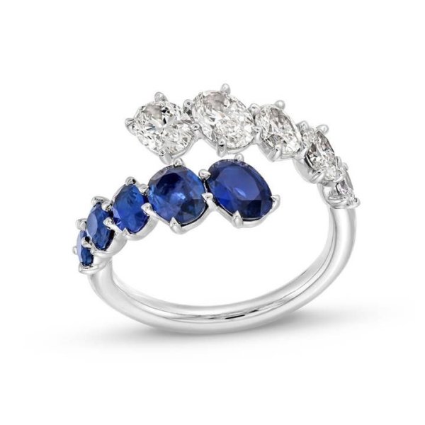 Oval Blue Sapphire Diamond Bypass Ring