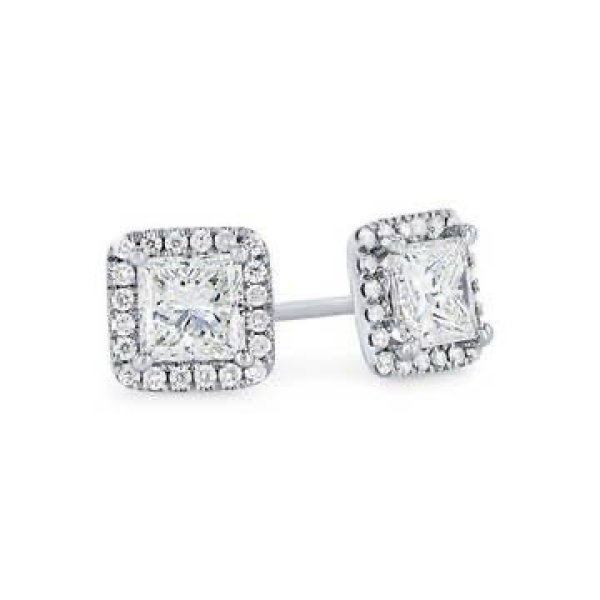 Princess Diamond Halo Stud Earrings