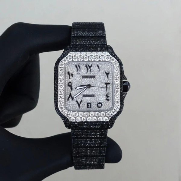 Diamond Cartier Santos 40mm. Black &amp; White Diamonds