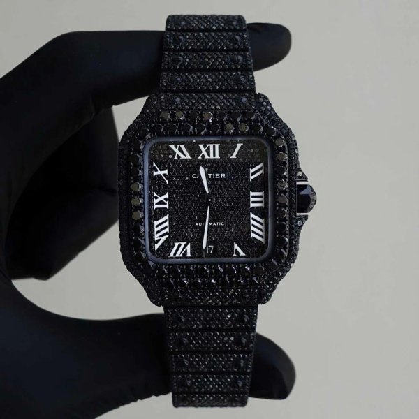 Diamond Cartier Santos 40mm. Black Diamonds - Roman Dial